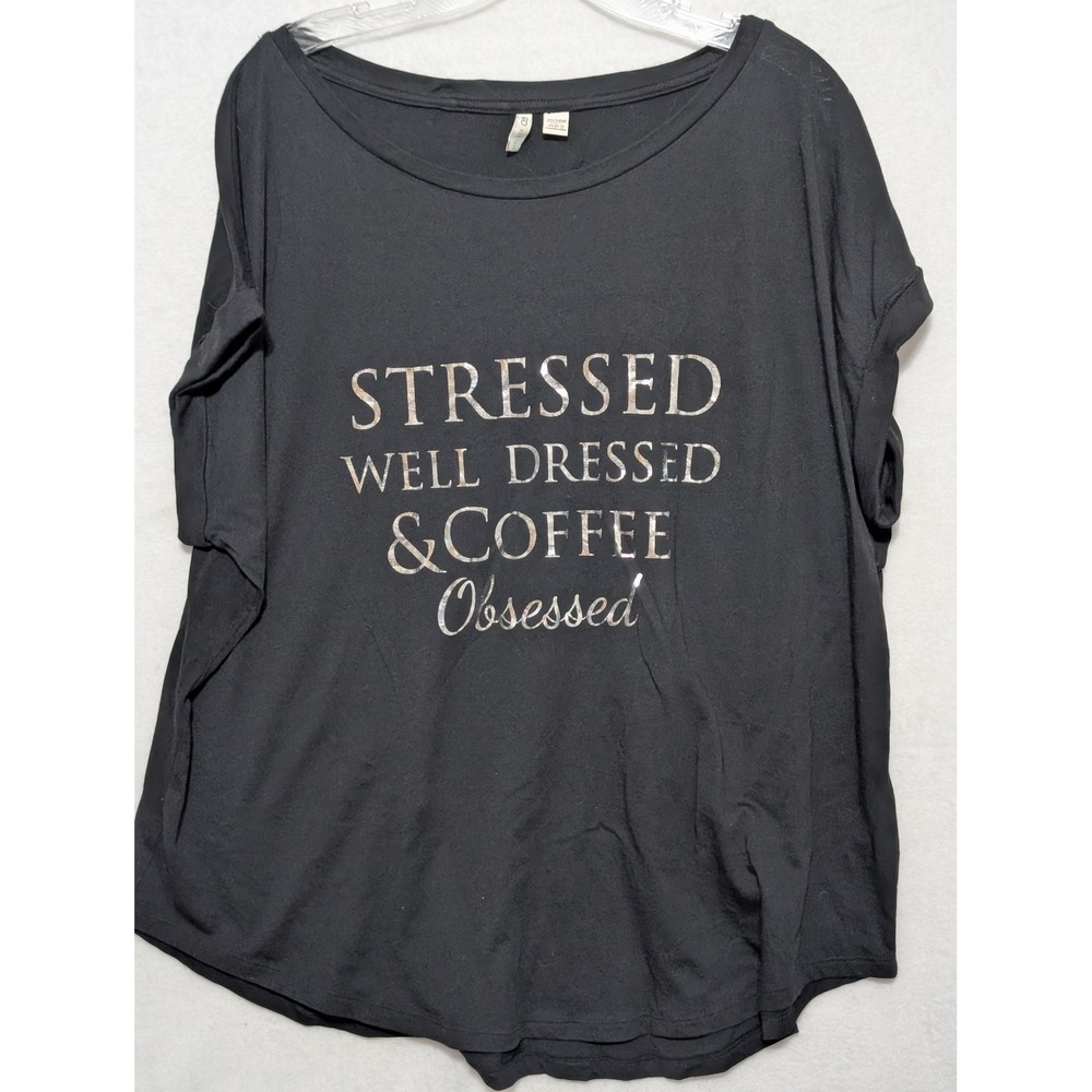 Cato Womens Black Silver Foil Graphic Tee Coffee Obsessed Plus Size 22/24W